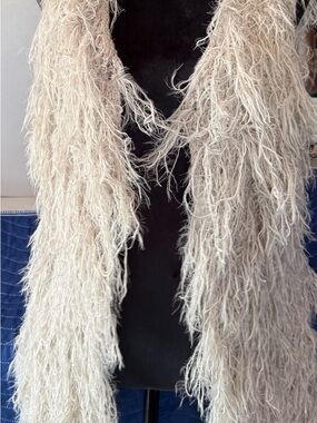 Elan Cozy Shag Fringe Vest in Light Beige